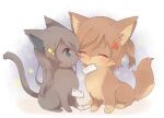  ^_^ aijo_karen animal animal_focus animal_with_hair animalization black_cat black_hair blue_eyes brown_dog brown_hair cat closed_eyes closed_mouth commentary crown_hair_ornament dog envelope hair_ornament kagura_hikari long_hair looking_at_another mouth_hold nako_(user_wnnm5534) no_humans short_hair shoujo_kageki_revue_starlight sitting smile sparkle_hair_ornament 