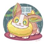  artist_name blush ci_spl commentary dog english_commentary green_eyes indoors looking_at_viewer lowres lying no_humans pokemon pokemon_(creature) pokemon_focus smile solo yamper yellow_pupils 