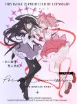  2girls absurdres akemi_homura akemi_homura_(magical_girl) ascot bare_shoulders black_boots black_collar black_hair boots bow bowtie brooch chinese_commentary choker closed_mouth coattails collar commentary_request commission detached_collar detached_sleeves diamond_hair_ornament eye_contact floating floating_hair frilled_gloves frilled_skirt frilled_sleeves frills full_body gem gloves gradient_background grey_hairband hair_bow hairband happy high-waist_skirt high_heel_boots high_heels highres holding_hands interlocked_fingers jewelry kaname_madoka kaname_madoka_(magical_girl) lace-up_boots long_hair long_sleeves looking_at_another magical_girl mahou_shoujo_madoka_magica mahou_shoujo_madoka_magica:_concept_movie mahou_shoujo_madoka_magica:_walpurgis_no_kaiten miniskirt multiple_girls open_mouth petticoat pink_background pink_bow pink_bowtie pink_eyes pink_gem pink_hair pink_skirt pleated_skirt puffy_short_sleeves puffy_sleeves pumps purple_background purple_bow purple_bowtie purple_eyes purple_skirt red_choker red_ribbon red_shoes ribbon sample_watermark shirt shoes short_hair short_sleeves short_twintails skirt smile strapless strapless_shirt tailcoat thigh_boots thighhighs twintails two-tone_background very_long_hair watermark white_ascot white_gloves white_shirt white_sleeves white_thighhighs wulun_ruhe_yiding_hui_jiu_ni yuri 