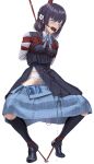 1girl ball_gag bdsm blue_ribbon blue_skirt bondage bound commentary_request drooling flower gag gagged gakuen_idolmaster hair_flower hair_ornament half-skirt hataya_misuzu hatsuboshi_gakuen_school_uniform highres idolmaster itou_tatsuya kneehighs loafers long_sleeves medium_skirt mole mole_under_mouth overskirt panties pleated_skirt purple_hair restrained ribbon saliva school_uniform shibari shirt shoes short_hair simple_background skirt skirt_around_ankles socks solo underwear white_shirt 