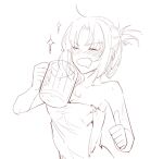 1girl alcohol beer beer_mug breasts cleavage closed_eyes commentary_request cup drunk holding holding_cup honkai_(series) honkai_impact_3rd humidifier_xd large_breasts mug murata_himeko open_mouth simple_background smile solo thumbs_up towel upper_body white_background 