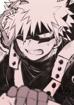  !? 1boy bakugou_katsuki boku_no_hero_academia collared_shirt commentary_request crying crying_with_eyes_open gloves hand_on_own_head highres long_sleeves male_focus one_eye_closed shirt short_hair solo spiked_hair subgenjin1600 superhero_costume tears white_background wide-eyed 