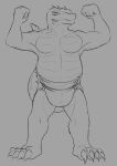  alligator alligatorid anthro crocodilian diaper flexing legswithsnake male monochrome musclegut muscular muscular_male reptile scalie solo standing tail 