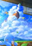 blue_sky blush chimecho chingling closed_eyes closed_mouth cloud commentary_request cup drinking_straw drinking_straw_in_mouth highres latias natu_a0z0ra no_humans open_mouth outdoors pokemon pokemon_(creature) pokemon_focus quagsire sky smile wind_chime wings 