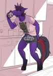  absurd_res anthro boxers_(clothing) bulge clothing drinking equid equine fan_character friendship_is_magic half-closed_eyes hasbro heckie hi_res horn inside kitchen looking_at_viewer male mammal mug my_little_pony narrowed_eyes scratching_butt shirt slimshod solo standing suggestive_shirt topwear underwear unicorn 
