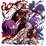  1boy 1girl aura bident black_dress black_hair black_nails blue_eyes breasts colored_skin cornucopia crazy_eyes crazy_smile crossdressing crossdressing_(mtf) dark_aura dress elbow_gloves fake_horns fingernails fire_emblem fire_emblem_heroes food fruit full_body ghost gloves greek_mythology grey_skin hades_(wanderjegson) hair_over_one_eye hand_on_another's_leg helmet high_heels holding holding_polearm holding_weapon horned_helmet horns husband_and_wife large_breasts long_hair monster multicolored_hair nail_polish navel open_mouth original outstretched_arm parody persephone_(wanderjegson) pink_hair plant_monster plunging_neckline polearm purple_hair red_hair red_shoes saliva sharp_teeth shoes short_dress short_hair side_slit skull-shaped_hat skull_belt skull_on_head sleeveless sleeveless_dress smile summoning teeth tongue tongue_out trap two-tone_hair underboob wanderjegson weapon 