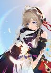  2girls absurdres arm_ribbon arms_around_another's_waist arms_around_neck bare_shoulders between_breasts black_collar black_hair black_ribbon black_sleeves blue_eyes bonnet breasts brown_hair closed_eyes closed_mouth collar columbina_(genshin_impact) commentary_request detached_collar detached_sleeves dress feathers genshin_impact gloves gradient_hair hair_ornament hair_ribbon head_between_breasts head_wings headdress highres hug long_hair long_sidelocks long_sleeves multicolored_hair multiple_girls multiple_wings purple_hair purple_streaks ribbon sandrone_(genshin_impact) sasaki3rd short_hair_with_long_locks sidelocks streaked_hair two-tone_hair very_long_hair white_dress white_headdress white_ribbon white_wings winding_key wing_hair_ornament wings wrist_bow yuri 