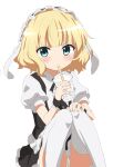  1girl absurdres blonde_hair blue_eyes cameltoe cup disposable_cup drinking drinking_straw fleur_de_lapin_uniform gochuumon_wa_usagi_desu_ka? highres kirima_syaro looking_at_viewer maid maid_headdress panties pantyshot short_hair simple_background sincos solo underwear wavy_hair white_background white_panties wrist_cuffs 