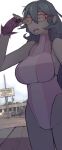  1girl breasts colored_skin commentary drooling fingerless_gloves glasses gloves green_hair green_skin highres large_breasts long_hair marvel mouth_drool open_mouth pointy_ears she-hulk single_tear solo umezawa_michiko 