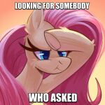 blue_eyes candy_meow candymeow333 caption equid equine eyelashes female feral fluttershy_(mlp) friendship_is_magic fur hair hand_on_forehead hasbro hi_res mammal meme my_little_pony pink_hair reaction_image solo top_text_bottom_text_meme yellow_body yellow_fur