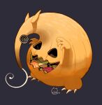  anteater artist_name candy commentary_request creature food grey_background jack-o'-lantern kanero_tuntun no_humans original ringed_eyes simple_background solo standing 