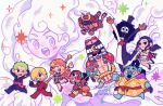  2girls 6+boys afro armor arms_up ascot black_hair blonde_hair blue_skin brook_(one_piece) chibi chibi_only chunafishy colored_skin commentary dress facial_hair fangs franky_(one_piece) full_body gear_fifth goatee green_hair helmet holding holding_staff jacket japanese_armor japanese_clothes jinbe_(one_piece) kabuto_(helmet) long_nose monkey_d._luffy multiple_boys multiple_girls nami_(one_piece) nico_robin one_piece open_mouth orange_hair red_ascot red_dress red_jacket roronoa_zoro sanji_(one_piece) short_hair split-color_clothes staff sunglasses tony_tony_chopper untranslatable_commentary usopp white_hair 