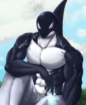  2022 abs absurd_res anthro biceps black_and_white_body black_body black_skin bottle bottomwear cetacean chibikoma clothed clothing container digital_drawing_(artwork) digital_media_(artwork) dolphin gang_orca hi_res male mammal marine muscular muscular_anthro muscular_male my_hero_academia oceanic_dolphin orca pecs portrait solo three-quarter_portrait toothed_whale topless topless_anthro topless_male water water_bottle white_body white_skin 