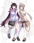  absurdres automaton_(object) bag columbina_(genshin_impact) commentary duplicate elphe eye_mask genshin_impact hair_ornament head_wings highres leggings mask multicolored_hair multiple_wings pixel-perfect_duplicate purple_streaks sandrone_(genshin_impact) school_bag school_uniform see-through_clothes see-through_mask streaked_hair white_mask white_wings wing_hair_ornament wings 