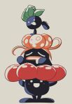  absurdres arms_up blue_skin closed_eyes colored_skin commentary delatoid drooling evolutionary_line gloom_(pokemon) grey_background highres leaf oddish open_mouth pokemon pokemon_(creature) pokemon_focus simple_background standing standing_on_one_leg vileplume 