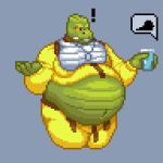 1:1 alien anthro barkitect belly big_belly bloated bossk digital_media_(artwork) green_body green_skin hi_res male overweight overweight_male pixel_(artwork) reptile scalie solo star_wars trandoshan weight_gain yellow_eyes
