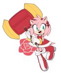  accessory amy_rose anthro boots clothing eulipotyphlan female footwear gloves green_eyes hair_accessory hairband handwear hedgehog hi_res kiikoi11 mammal open_mouth open_smile piko_piko_hammer sega signature simple_background smile solo sonic_the_hedgehog_(series) 