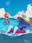  2025 ambient_bird anthro aquatic bikini bikini_bottom bikini_top bikini_top_removed blush breasts canid canine closed_smile clothed clothing clothing_theft cloud collarbone covering covering_breasts day digital_drawing_(artwork) digital_media_(artwork) embarrassed english_description eyebrow_through_hair eyebrows eyelashes eyes_closed eyewear female fennec_fox fish footwear fox fur glasses grin group hair hat headgear headwear hi_res inflatable inner_tube koraru_koi lagomorph leporid mammal mouth_closed orange_hair orange_tail outside partially_submerged rabbit rexyseven running rusty_gears sea shark shoes sky slippers smile stealing sun_hat swimwear tail tan_body tan_fur topless topless_anthro topless_female translucent translucent_hair trio true_fox two-piece_swimsuit water wearing_glasses whispy_slippers 