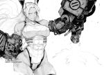  animal_ears arms_up artist_name boku_no_hero_academia breasts commentary dark-skinned_female dark_skin deontayart floating_hair greyscale highleg highleg_leotard highres large_breasts leotard long_hair looking_at_viewer mechanical_arms mirko monochrome muscular muscular_female parted_bangs rabbit_ears rabbit_girl simple_background smile smoke teeth thick_thighs thighs twitter_username watermark white_background 