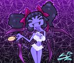 anthro arachnid arthropod bow_ribbon bra clothing container cup deadzephyr4114 fangs female hair lace_bra lace_panties muffet ponytail solo spider spider_web tea_cup teeth undertale undertale_(series) underwear