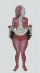  absurd_res alien barefoot bottomwear breasts clothed clothing clothing_lift dreadlocks dress dress_lift embarrassed feet female genital_piercing genitals hi_res humanoid looking_at_viewer piercing predator_(franchise) shaking skirt skirt_lift solo thick_thighs trembling vulva wushutai27302 yautja 