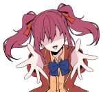  1girl advanced_nurturing_high_school_uniform amasawa_ichika blazer blue_bow blue_bowtie bow bowtie cibarinka collared_shirt commentary_request hair_bow jacket lapels long_hair no_eyes notched_lapels open_mouth orange_shirt outstretched_arms reaching reaching_towards_viewer red_bow red_hair red_jacket school_uniform shirt simple_background smile solo twintails unfinished white_background wing_collar youkoso_jitsuryoku_shijou_shugi_no_kyoushitsu_e 