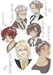  2boys 4girls absurdres bandaid black_necktie blonde_hair blue_eyes bob_cut brown-framed_eyewear brown_hair brown_necktie brown_shirt character_name chinese_commentary closed_mouth collared_shirt commentary_request cropped_shoulders dark-skinned_female dark_skin degrees_of_lewdity doren_(degrees_of_lewdity) doren_(female)_(degrees_of_lewdity) empty_eyes english_text expressionless eyewear_strap glasses green_eyes grey_eyes grey_hair highres leighton_(degrees_of_lewdity) leighton_(female)_(degrees_of_lewdity) light_blush looking_at_viewer mars_symbol mason_(degrees_of_lewdity) mason_(female)_(degrees_of_lewdity) mature_male monocle multiple_boys multiple_girls neckerchief necktie old old_man old_woman open_mouth orange_eyes parted_bangs pixie_cut red_hair river_(degrees_of_lewdity) river_(female)_(degrees_of_lewdity) semi-rimless_eyewear serious shirt short_hair side_part sirris_(degrees_of_lewdity) sirris_(male)_(degrees_of_lewdity) sketch sweat turtleneck under-rim_eyewear venus_symbol very_low_bun white_background white_shirt wing_collar winter_(degrees_of_lewdity) winter_(male)_(degrees_of_lewdity) xinjinjumin516084919933 yellow_neckerchief 