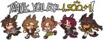  >_< 5girls ^_^ absurdres air_shakur_(casual)_(umamusume) air_shakur_(umamusume) animal_ears arm_up ascot belt belt_buckle black_belt black_boots black_hair black_jacket black_pants black_shoes black_shorts blue_eyes boots bracelet brown_hair brown_sandals buckle casual chain chain_belt chain_earrings checkered_clothes checkered_jacket chibi clenched_hand closed_eyes clover_hair_ornament collared_jacket commentary covering_own_mouth dark-skinned_female dark_skin denim denim_shorts ear_ornament ear_piercing english_commentary english_text eyepatch face_piercing fine_motion_(casual)_(umamusume) fine_motion_(umamusume) forehead_piercing fur-trimmed_shorts fur_trim furrowed_brow gold_bracelet gold_buckle gold_buttons gold_chain green_jacket green_shoes green_skirt grey_pants grey_shirt hair_between_eyes hair_bun hair_ornament hair_over_one_eye hair_ribbon happy high_heels highres hood hood_down hoodie horse_ears horse_girl jacket jeans jewelry knebuchi lapels leg_up long_hair long_sleeves loose_hair_strand lower_teeth_only medium_hair medium_skirt midriff milestone_celebration multicolored_hair multicolored_jacket multicolored_shoes multiple_girls multiple_piercings navel nervous_smile notched_lapels o-ring open_clothes open_jacket open_mouth pants piercing ponytail puffy_long_sleeves puffy_sleeves pumps purple_hoodie ribbon running sandals sharp_teeth shirt shoes short_sleeves shorts simple_background single_hair_bun skirt smile sneakers socks streaked_hair striped_clothes striped_shirt symboli_kris_s_(casual)_(umamusume) symboli_kris_s_(umamusume) tanino_gimlet_(casual)_(umamusume) tanino_gimlet_(umamusume) tap_dance_city_(casual)_(umamusume) tap_dance_city_(umamusume) teeth two-tone_shoes umamusume upper_teeth_only vertical-striped_clothes vertical-striped_shirt very_long_hair wavy_hair white_ascot white_background white_ribbon white_shirt white_socks yellow_eyes 