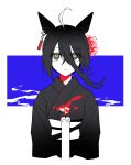  1girl animal_ears black_eyes black_kimono candle closed_mouth commentary_request ear_ornament ear_tag earrings expressionless fire flower hair_between_eyes hair_flower hair_ornament highres horse_ears japanese_clothes jewelry kimono long_hair_between_eyes long_sleeves manhattan_cafe_(umamusume) medium_hair melvi0 multicolored_hair obi official_alternate_costume official_alternate_hairstyle red_flower revision sash single_earring solo spider_lily umamusume white_hair white_sash 