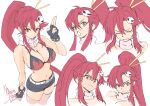  1977_oj3 1girl annoyed arm_up belt bikini breasts cleavage crying from_above hair_between_eyes hair_ornament highres large_breasts multiple_views navel open_mouth red_hair scarf short_shorts shorts sidelocks signature simple_background skull skull_hair_ornament swimsuit tengen_toppa_gurren_lagann thighhighs upper_body white_background yoko_littner zettai_ryouiki 