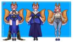  absurdres aged_up animal_ear_fluff animal_ears armpit_crease blue_kimono blue_nails blue_pants blue_sandals blue_thighhighs bow breasts cleavage cleavage_cutout clothing_cutout commentary crocs denim detached_sleeves english_commentary fate/extra fate_(series) fox_ears fox_girl fox_tail hair_bow hair_intakes hair_over_shoulder highres japanese_clothes jeans jewelry kimono large_breasts long_hair long_skirt mature_eyes mature_female multiple_tails necklace obi pants pelvic_curtain pink_hair platform_shoes ribbed_sweater romulproduce sandals sash shoes sideboob sidelocks signature skirt sleeves_past_wrists smile sweater tail tamamo_no_mae_(fate) tassel thighhighs turtleneck turtleneck_sweater twitter_username two_tails wide_hips yellow_eyes 