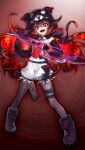  1girl animal_hands animal_hood belt bloomers bow_(weapon) full_body game_asset gloves grimms_notes hood hood_up kurenai_no_execution_(grimms_notes) legs_apart looking_at_viewer non-web_source official_art open_mouth paw_gloves paw_shoes red_background red_eyes sacanahen shadow_red_rose_(grimms_notes) smile solo teeth thigh_belt thigh_strap underwear upper_teeth_only weapon 