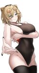  1girl absurdres aqua_eyes arm_under_breasts black_streaks blonde_hair breasts closed_mouth commentary competition_swimsuit cone_hair_bun covered_navel cowboy_shot double_bun hair_bun highleg highleg_one-piece_swimsuit highres hololive hololive_dev_is koganei_niko large_breasts looking_at_viewer multicolored_hair one-piece_swimsuit reaching reaching_towards_viewer short_hair si_farid simple_background slit_pupils smile solo streaked_hair swept_bangs swimsuit virtual_youtuber white_background 