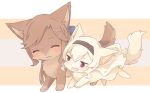  :3 ^_^ animal animal_focus animal_with_hair animalization black_hairband blonde_hair blush brown_dog brown_hair closed_eyes closed_mouth commentary dog fang hairband jitome long_hair nako_(user_wnnm5534) no_humans purple_eyes saijo_claudine shoujo_kageki_revue_starlight side-by-side tendo_maya v-shaped_eyebrows 