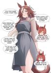  00017s 3girls absurdres aged_up anger_vein animal_ears black_dress blush breasts brown_eyes brown_hair closed_eyes commentary daiwa_scarlet_(umamusume) dress english_commentary english_text hair_intakes hair_over_one_eye highres horse_ears horse_girl horse_tail long_hair long_sleeves medium_breasts multicolored_hair multiple_girls open_mouth puff_of_air see-through_clothes see-through_sleeves smile speech_bubble tail umamusume very_long_hair vodka_(umamusume) white_hair 