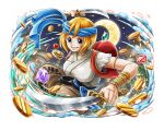  1girl blue_eyes bracelet coin crescent_moon gem gold gold_coin grin holding holding_sword holding_weapon jewelry koala_(one_piece) medium_hair moon official_art one_piece one_piece_treasure_cruise orange_hair red_gemstone scimitar smile solo sword teeth weapon 
