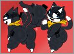  2026 anthro anus atlus backsack balls big_butt black_body black_fur blue_eyes butt cheek_tuft completedlemon digital_drawing_(artwork) digital_media_(artwork) dipstick_tail domestic_cat facial_tuft fangs felid feline felis fur genitals gloves_(marking) hi_res leg_markings male mammal markings megami_tensei morgana_(persona) mostly_nude open_mouth perineum persona_(series) persona_5 red_background scarf scarf_only sega simple_background socks_(marking) solo tail tail_markings teeth thick_thighs tuft white_markings yellow_scarf 