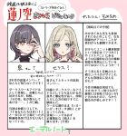  2girls absurdres black_hair blue_eyes brown_dress brown_hair ceras_yanagida_lilienfeld closed_mouth commentary_request dress edel_note hair_ornament hairclip hand_up highres katsuragi_izumi long_hair love_live! love_live!_hasu_no_sora_jogakuin_school_idol_club millishira_challenge multiple_girls parted_bangs parted_lips portrait sailor_collar sailor_dress school_uniform somechime_(sometime1209) translation_request white_sailor_collar yellow_eyes 