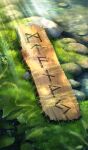  commentary_request fate/grand_order fate_(series) futhark grass light_particles light_rays no_humans object_focus official_art plank river runes still_life string sunbeam sunlight third-party_source translation_request yume32ki 