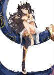  1girl arm_warmers armlet asymmetrical_legwear asymmetrical_sleeves bikini black_hair breasts chinese_commentary cleavage closed_mouth commentary cpltcc detached_sleeves earrings elbow_gloves fate/grand_order fate_(series) gloves hair_ribbon heavenly_boat_maanna highres hoop_earrings ishtar_(fate) jewelry long_hair long_legs looking_at_viewer mismatched_bikini neck_ring parted_bangs red_eyes ribbon simple_background single_arm_warmer single_detached_sleeve single_elbow_glove single_thighhigh smile solo swimsuit thighhighs tiara two_side_up uneven_legwear uneven_sleeves white_background 