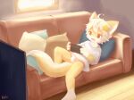  2025 4_fingers accessory bulge canid canine canis clothing eyebrow_through_hair eyebrows fingers fur furniture hair hair_accessory hairpin hi_res kirle kirlecore lying lying_on_sofa mammal multicolored_body multicolored_fur nintendo nintendo_switch on_back on_sofa oversized_clothing oversized_shirt oversized_topwear shirt sofa solo t-shirt topwear translucent translucent_hair two_tone_body two_tone_fur underwear white_body white_clothing white_fur white_hair white_shirt white_topwear white_underwear yellow_body yellow_fur 