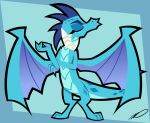 2_horns 3_toes absurd_res blue_body blue_scales dragon eyes_closed feet female feral friendship_is_magic hasbro head_spikes hi_res horn my_little_pony mythological_creature mythological_scalie mythology pres_marshmellow princess_ember_(mlp) purple_wings scales scalie scene_interpretation solo spikes spikes_(anatomy) toes white_horn wings
