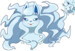2026 alolan_form alolan_ninetales ambiguous_feral ambiguous_gender blue_body blue_ears blue_eyes blue_fur blue_hair blue_inner_ear blue_nose blue_sclera blue_tail blush closed_smile colored eyelashes eyes_close feral fur generation_7_pokemon hair half-length_portrait hi_res long_hair mouth_closed multi_tail nintendo open_mouth pointy_ears pokemon pokemon_(species) portrait regional_form_(pokemon) simple_background smile snout solo sparkles tail tuft white_background yakiniku628