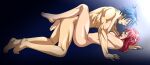  1boy 1girl absurdres blue_hair breasts closed_eyes commentary commission completely_nude english_commentary fire_emblem fire_emblem:_new_mystery_of_the_emblem full_body headband highres large_breasts leg_lock male_kris_(fire_emblem) medium_hair minerva_(fire_emblem) missionary muscular muscular_male nude open_mouth red_hair rs40uchiha sex short_hair small_breasts thick_thighs thighs 