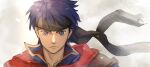  1boy blue_eyes blue_hair closed_mouth commentary fire_emblem fire_emblem:_path_of_radiance headband ike_(fire_emblem) lollaimi_(lolla_l15) looking_at_viewer male_focus serious short_hair solo twitter_username upper_body 