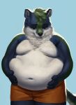  anthro canid canine canis chubby-shark clothed clothing fur kazan_(kazan.k) male mammal moobs multicolored_body multicolored_fur navel neck_tuft outline overweight simple_background solo tail tuft underwear underwear_only white_outline wolf 