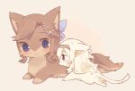  animal animal_focus animal_with_hair animalization blonde_hair blush brown_background brown_dog brown_hair cat closed_mouth commentary dog hair_ornament hairband long_hair looking_at_another nako_(user_wnnm5534) no_humans purple_eyes saijo_claudine shoujo_kageki_revue_starlight simple_background smile sweatdrop tendo_maya x_hair_ornament 