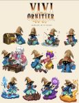  ! 1boy 1girl 1other ? adjusting_clothes adjusting_headwear ahleckss artist_name bib black_mage_(final_fantasy) blue_coat blue_eyes bodysuit book boots brown_boots bucket casting_spell character_name chef_hat coat commentary cooking creature creature_hug cryokinesis crystal dancing dock eiko_carol english_commentary final_fantasy final_fantasy_ix fire fishing fishing_rod footstool full_body geokinesis gloves hat heart highres holding holding_book holding_creature holding_fishing_rod holding_hands holding_key holding_staff indian_style key kneeling looking_at_another magic mini_wings moogle multiple_views musical_note open_mouth outstretched_hand overalls pants pink_bodysuit pink_coat purple_hair pyrokinesis quina_quen reading red_gloves short_hair sitting smile spoken_exclamation_mark spoken_heart spoken_question_mark staff striped_clothes striped_pants tomato tongue tongue_out treasure_chest umbrakinesis unlocking vivi_ornitier void_face white_gloves wings wizard_hat yellow_eyes yellow_overalls 