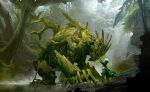 absurd_res ambiguous_gender biped breasts caithe clothed clothed_female clothing concept_art duo elemental_creature female flora_fauna fog forest fully_clothed fully_clothed_female gloves green_body guild_wars hair hand_on_head handwear hi_res humanoid jungle kekai_kotaki larger_ambiguous light light_beam midriff moss official_art outside palm_tree partially_submerged plant plant_clothing plantigrade rock size_difference smaller_female standing sunbeam sunlight sylvari treant tree vines water white_hair