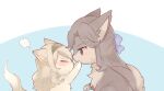  animal animal_focus animal_with_hair animalization black_hairband blonde_hair blush brown_dog brown_hair closed_eyes closed_mouth commentary dog face-to-face facing_another from_side hairband long_hair looking_at_another nako_(user_wnnm5534) no_humans profile saijo_claudine shoujo_kageki_revue_starlight tendo_maya 